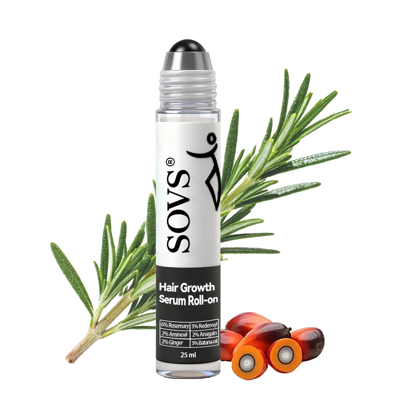 Rosemary Hair Growth Serum Roll on 25 Ml – 3% Rosemary, 3% Redensy, 2% Anagain , Scalp Serum, Boosts Oxygen Flow, Reduces Hair Fall