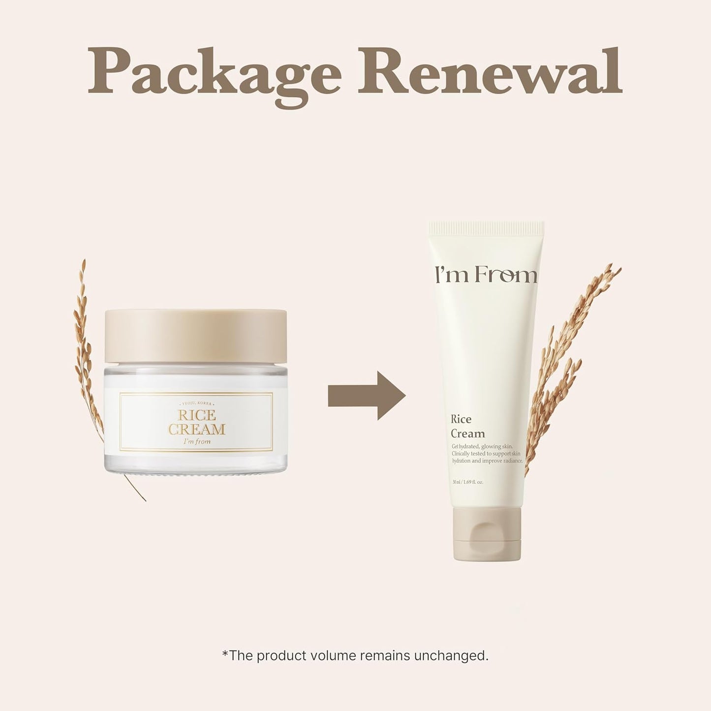 I’M from Rice Cream, Hydrating Face Moisturizer with Rice Water & Ceramide, Lightweight Barrier Cream for Dry & Combination Skin, Korean Skincare 1.69Fl.Oz